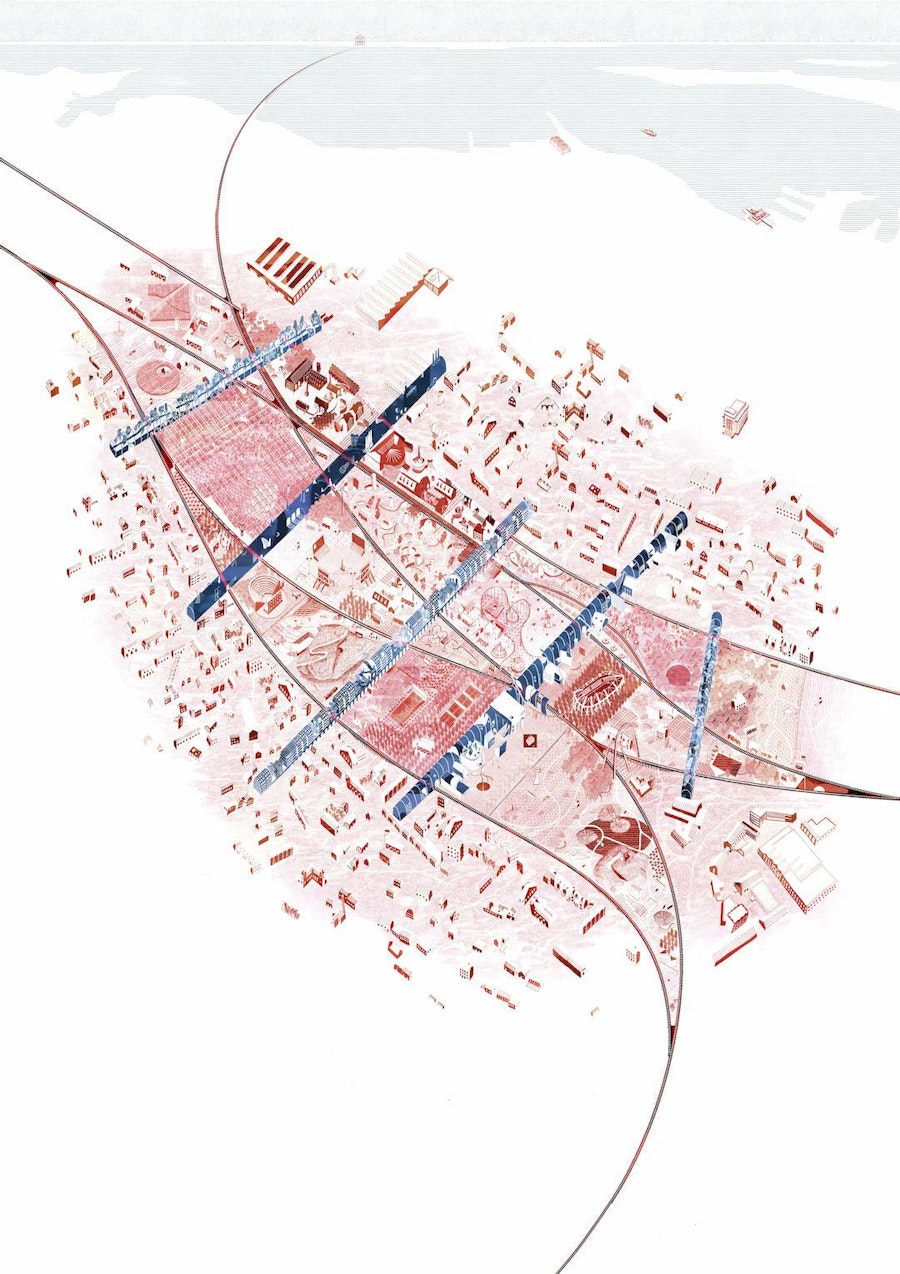 'Ouest drawing, 2019, in the mark of a Ouest+Sampling awarded contribution to Tallinn Architecture Biennale New Habitats, New Beauties"