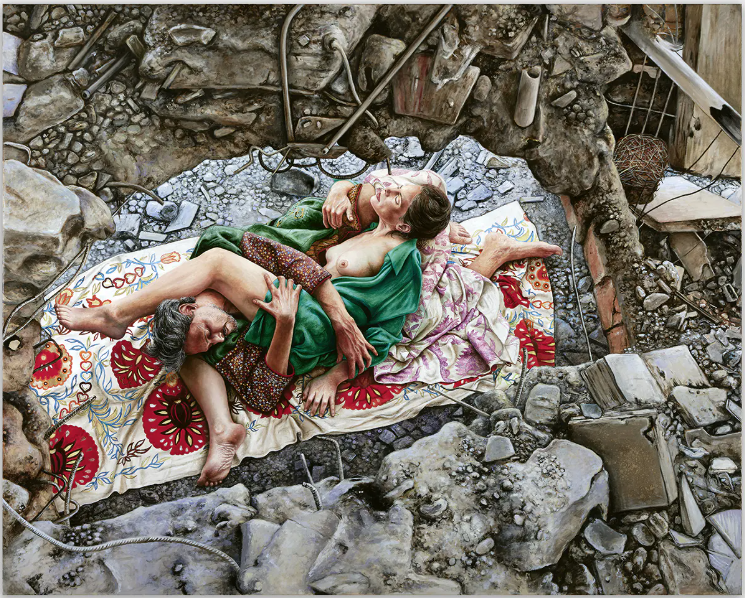 Nazanin Pouyandeh – Shunga IV, 2024, huile sur toile, 130 × 162 cm. Photo © François Sejourne