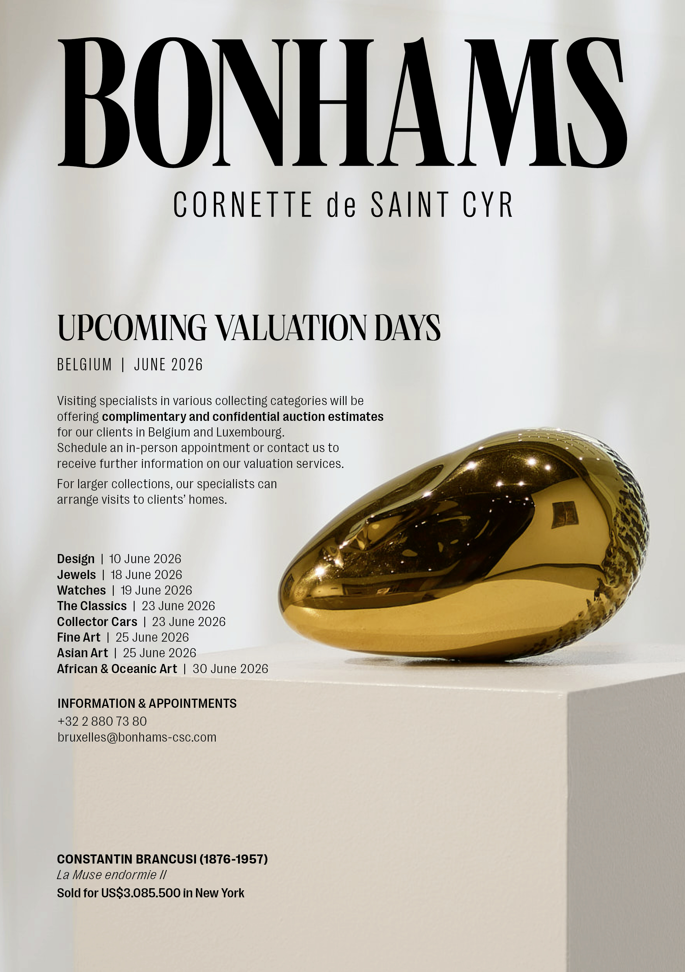 Bonhams Experts Visit Brussels in June for Free and Confidential Valuations — Bonhams Cornette de Saint Cyr