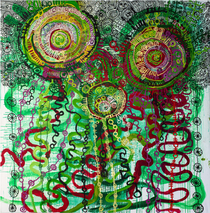 Œuvre de l’artiste Yaritji Young (1954) - Tjala tjukurpa - Honey ant story - 196 x 196 cm © Photo Aboriginal Signature Estrangin Gallery with the courtesy of Tjala Art & the artist.