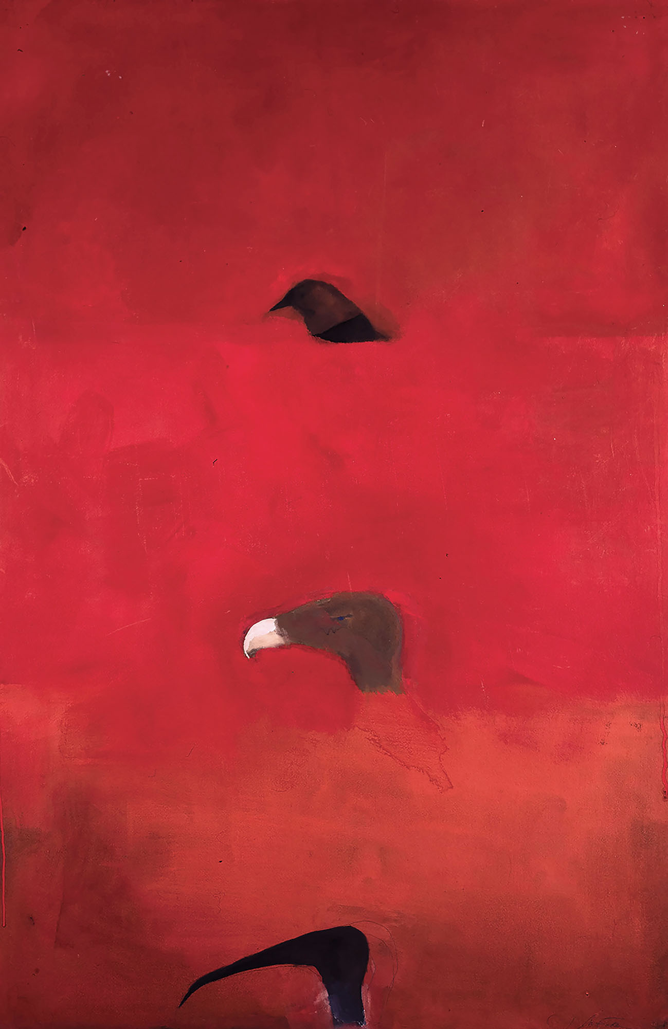 Samantha McEwen Birds Heads on Red 1993 gouache on paper 152.4 x 101.6 cm