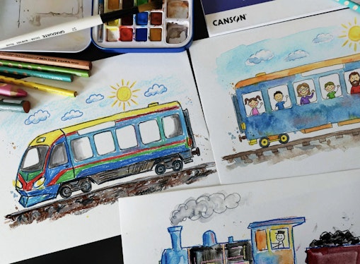Atelier aquarel à Train World - Kunstendag voor Kinderen