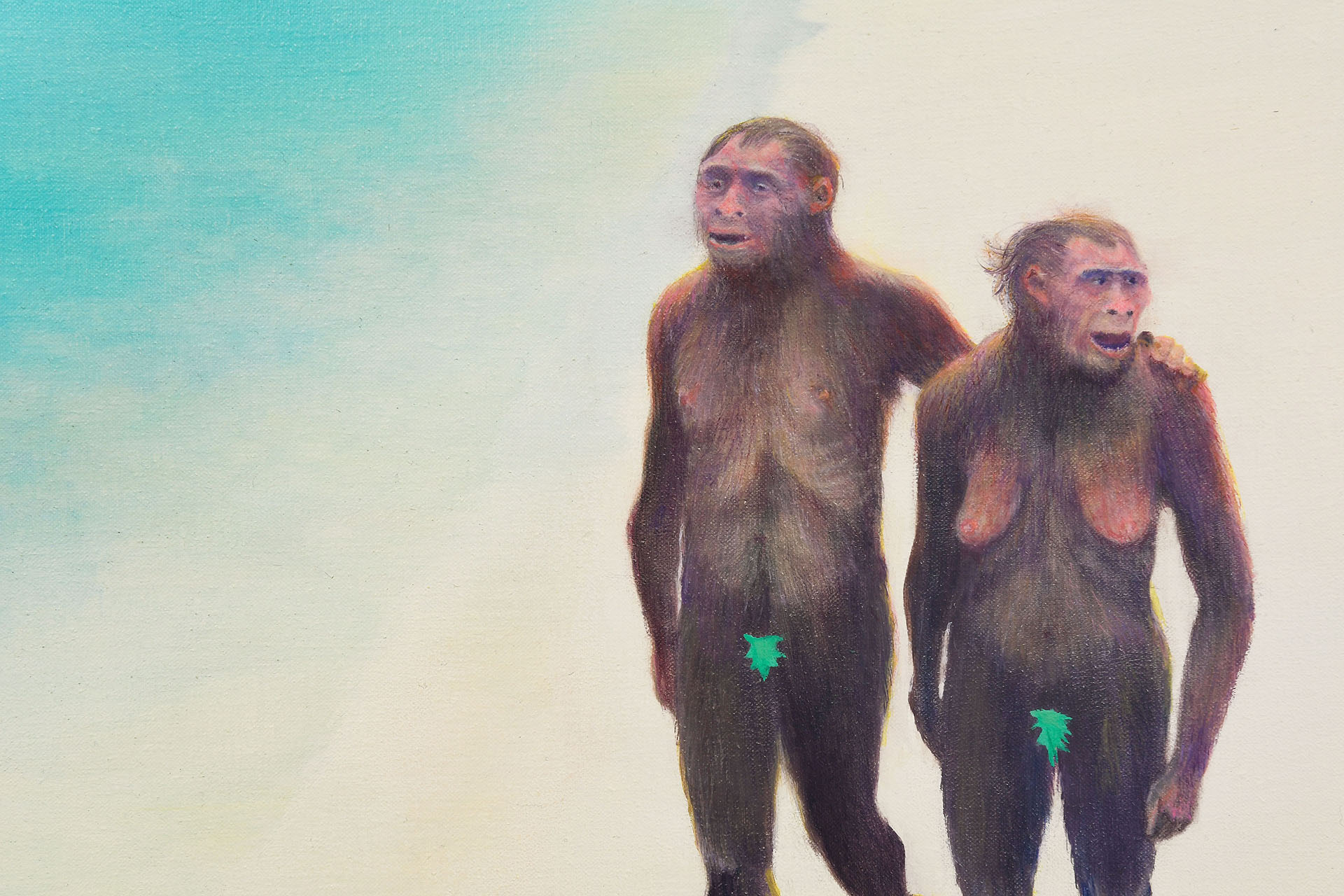 Gauthier Hubert, Les véritables Adam et Eve aux Bahamas, 2026, oil on canvas, 61 x 47 cm (detail)